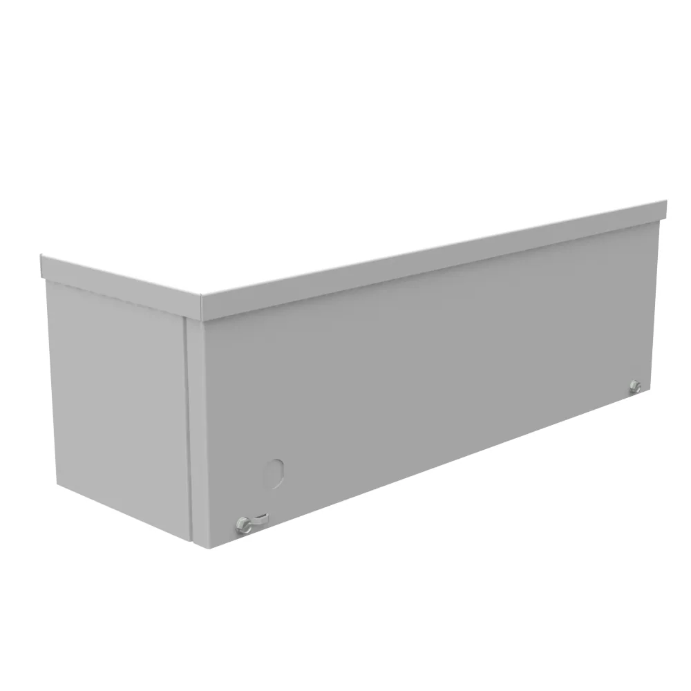 Ducto cuadrado 6X18X6 con tapa atornillada, con troqueles, tipo 3R, acero, gris ANSI 61, troquel Quad D para candado, listado UL