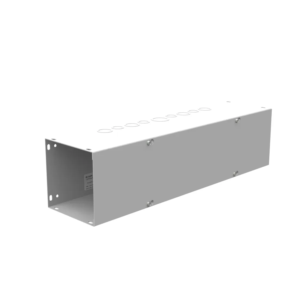 Ducto cuadrado 6X24X6 con tapa atornillada, con troqueles, tipo 1, acero, gris ANSI 61, listado UL