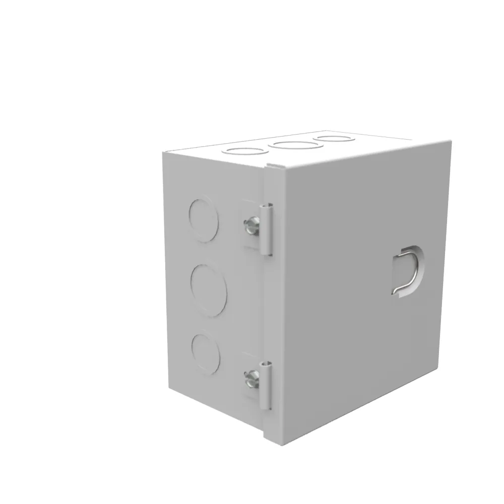 Gabinete 6X4X6, tapa embisagrada, certificado UL, Tipo 1, acero, con troqueles, gris ANSI 61, asas de tirador