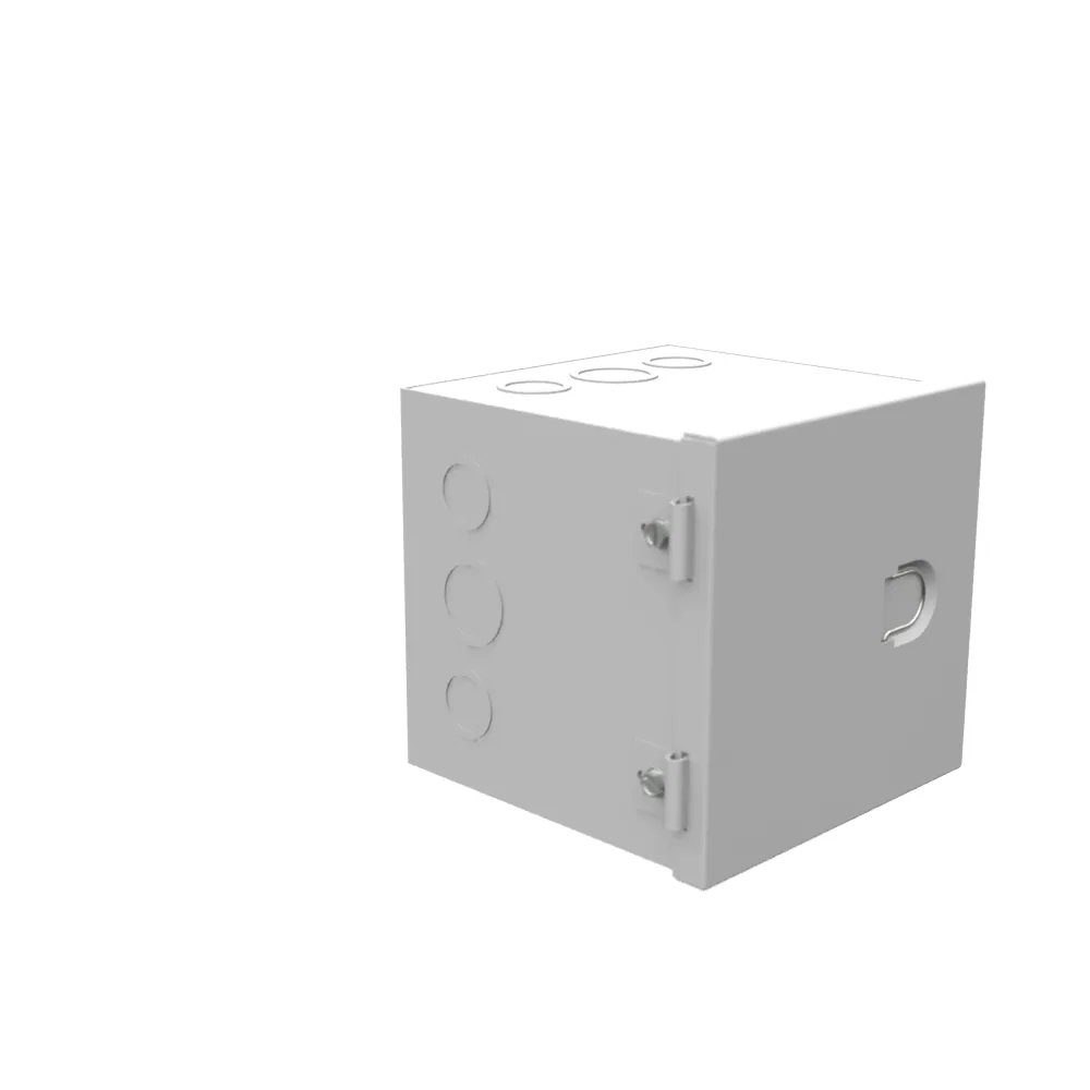 Tapa embisagrada 6x6x6 Tipo 1 Reconocida UL Acero Troqueles Gris ANSI 61 Anillo de jalador empotrado Bisagras formadas Orificios de montaje en panel posterior
