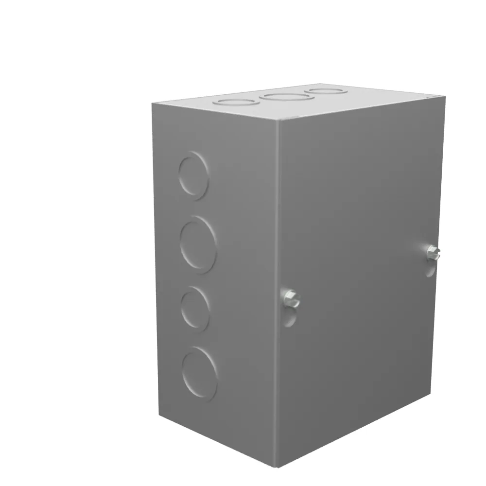 Gabinete 8X4X6 con tapa atornillada, listado UL, Tipo 1, acero, con troqueles, sin pintura, tapa en blanco instalada