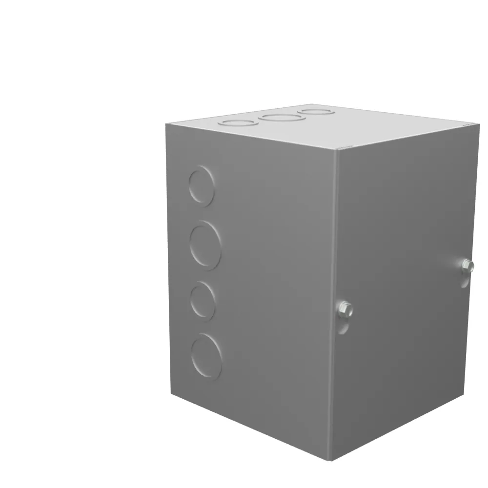Gabinete 8x6x6 Tapa Atornillada Tipo 1 UL Acero Troqueles Sí Sin Pintura Tapa con Ranuras de Lágrima Agujeros de Montaje en Panel Posterior