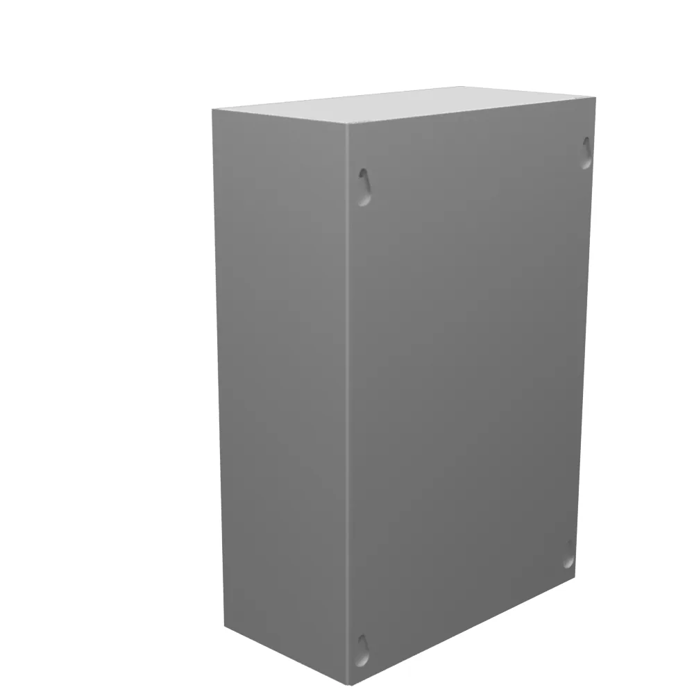 Gabinete 12x4x8 con tapa atornillada, Tipo 1, UL Listed, acero, sin troqueles, sin pintura, tapa con ranuras de gota, agujeros de montaje en panel posterior