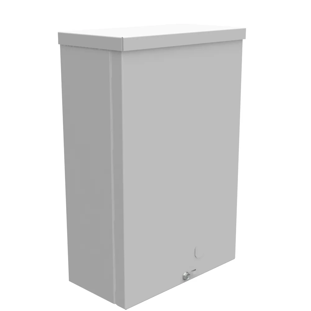 Tapa atornillada 12x4x8 homologada UL Tipo 3R acero gris ANSI 61 sin troqueles con troquel Quad D para candado
