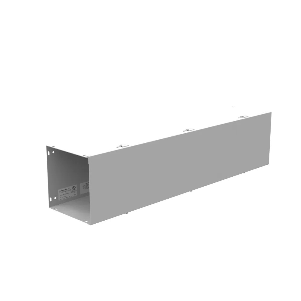 Ducto cuadrado 8X36X8 con tapa embisagrada, listado UL, Tipo 1, acero, sin troqueles, gris ANSI 61