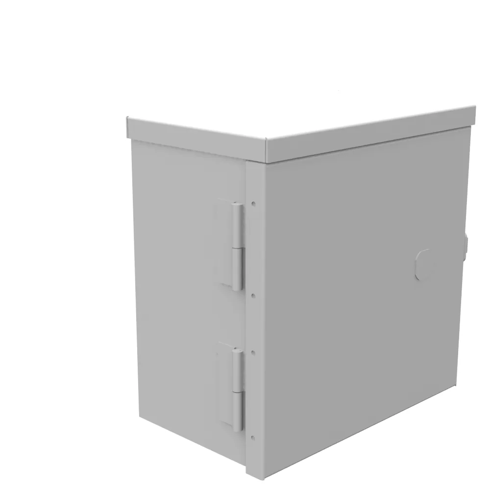 8x4x8 Hinge Cover Type 3R UL Listed Steel Knockouts ANSI 61 Gray Back Panel Weld Studs Drip Shield Emboss Mounting Holes in Back Padlocking Draw Latch Quad D Knockout for Lock