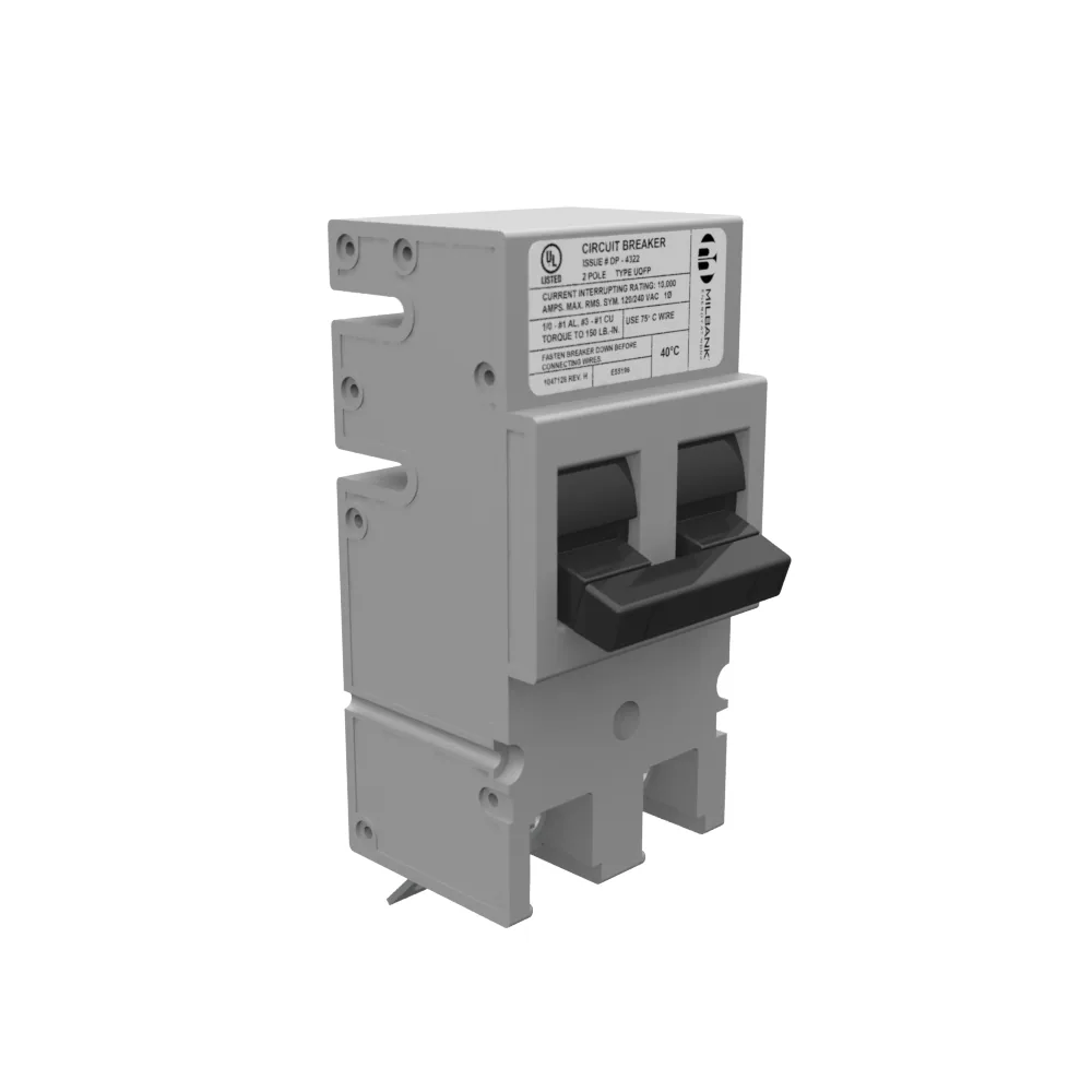 MILBANK 150 AMP 2 POLE 240V PLUG-IN 10KAIC THREADED TANG LOAD SIDE