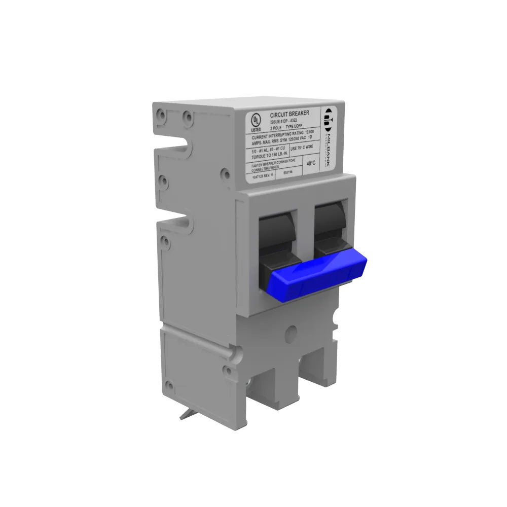 MILBANK 200 AMP 2 POLOS 240V ENCHUFABLE 22KAIC ESPIGA ROSCADA LADO DE CARGA