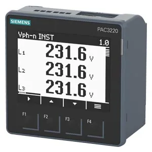 Medidor SENTRON PAC3220 LCD 96x96 mm para panel, Modbus TCP, 690/400 V, X/1 A o X/5 A, aux 24-60 V CD