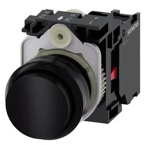 Pulsador 22 mm redondo de plástico, negro