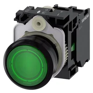 Pulsador luminoso 22 mm redondo de plástico, verde