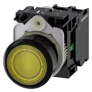 Pulsador luminoso 22 mm redondo de plástico, amarillo
