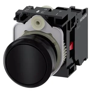 Pulsador 22 mm redondo de plástico, negro
