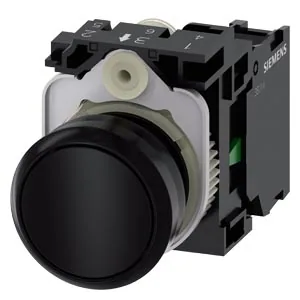 Pulsador 22 mm redondo de plástico, negro