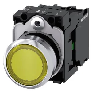 Pulsador luminoso completo 22 mm redondo, metálico, verde, con contacto