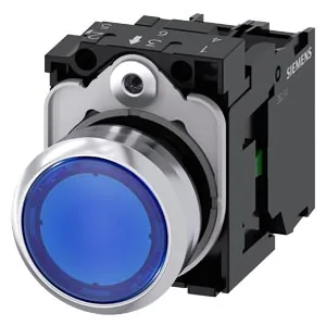 Pulsador luminoso completo 22 mm redondo, metálico, azul, con contacto