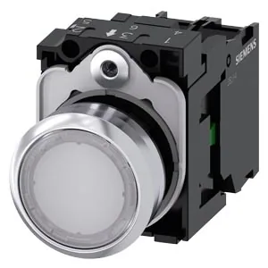 Pulsador luminoso completo 22 mm redondo, metálico, blanco, con contacto