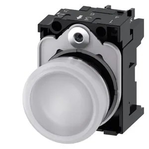 Lámpara de señalización 22 mm redonda, frente metálico, blanco