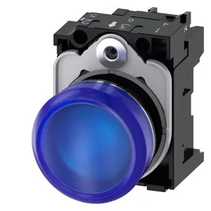 Lámpara de señalización 22 mm redonda, frente metálico, azul