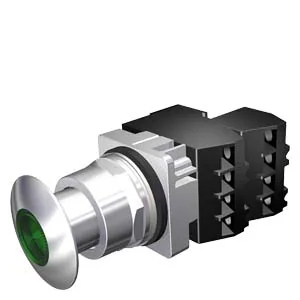 Pulsador 3 posiciones momentáneo transformado, 120 V, verde cromado, NA+LBNC, LED