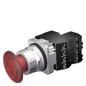 Pulsador 3 posiciones momentáneo transformado, 120 V, rojo completo, NA+LBNC, LED