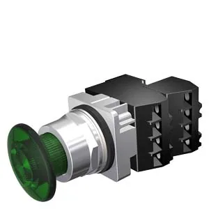 Pulsador 3 posiciones montado, 24 V, verde completo, NA+LBNC, LED
