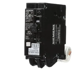 Interruptor termomagnético con falla a tierra GFCI 1 polo 15 A 120 V 10 kA tipo QPF