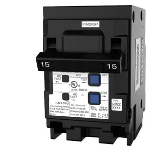 Interruptor termomagnético con protección AFCI 2 polos 15 A, enchufable
